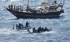 EU Naval Force (Op Atalanta) Somalia (Boarding teams of EU Naval Force warships conduct a routine check as part of anti-piracy operations.)